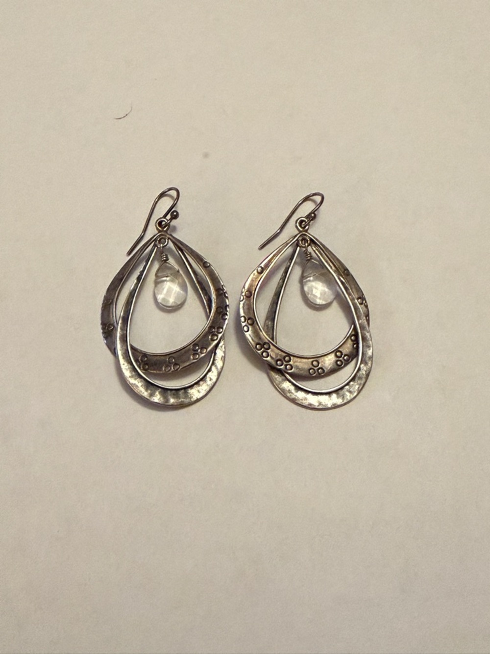 Silpada Silver Teardrop Hoop Earrings with Clear Stone Drops